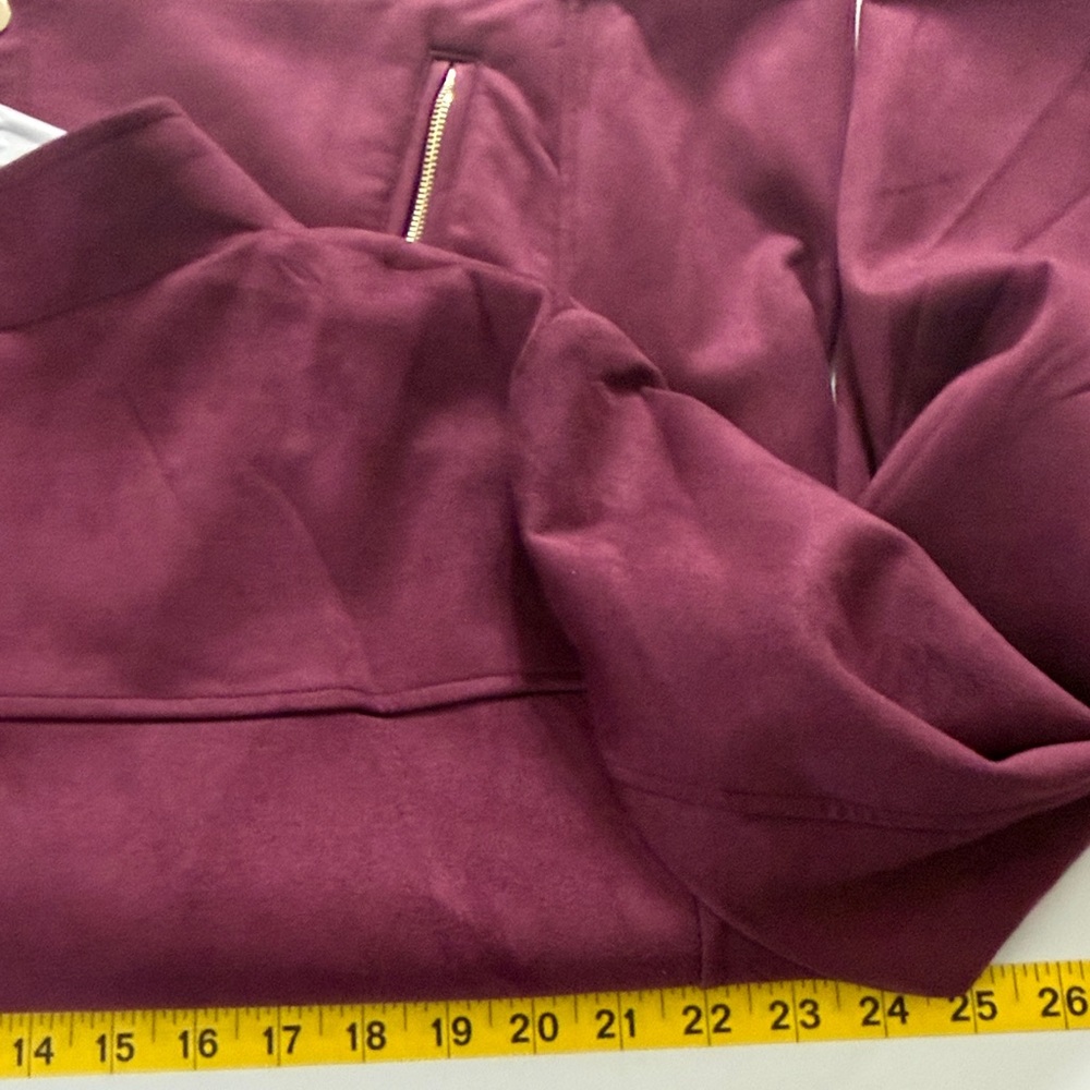 Chico’s Size 3 (XL/1X) Burgundy Moto Jacket Zip Pockets Stretch Blazer Plus - Picture 9 of 12